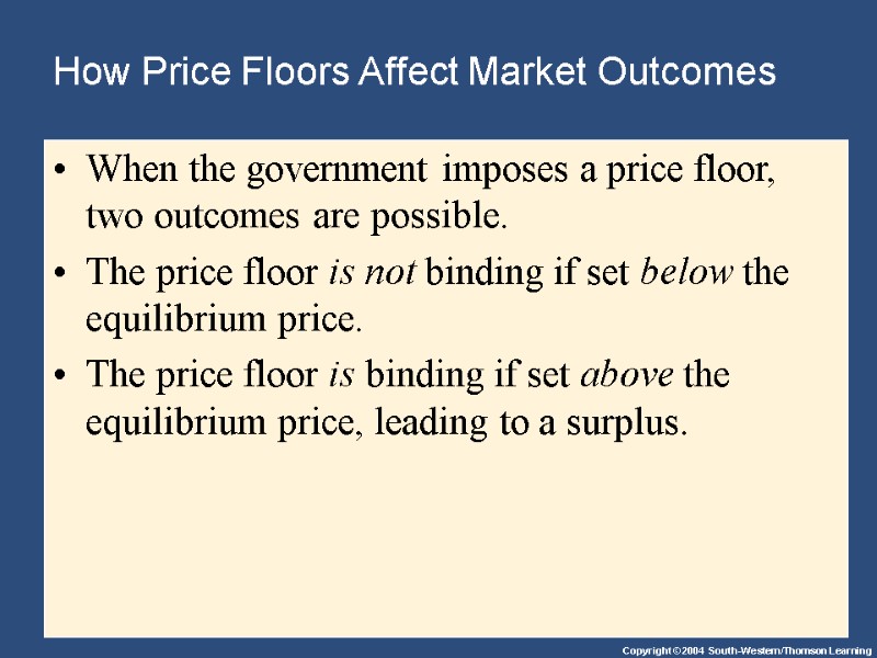How Price Floors Affect Market Outcomes When the government imposes a price floor, two